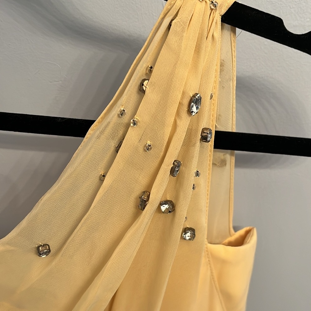 Signature by Alfred Angelo, yellow chiffon dress with rhinestone detail